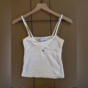 Zara Cream Ribbed Knit Crop Tank Top